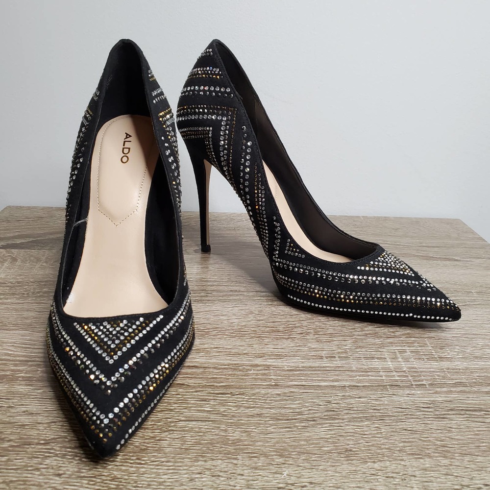 ALDO • Black Lardonna Bedazzled Slip On Stiletto Heels Sz 9 - Picture 10 of 10